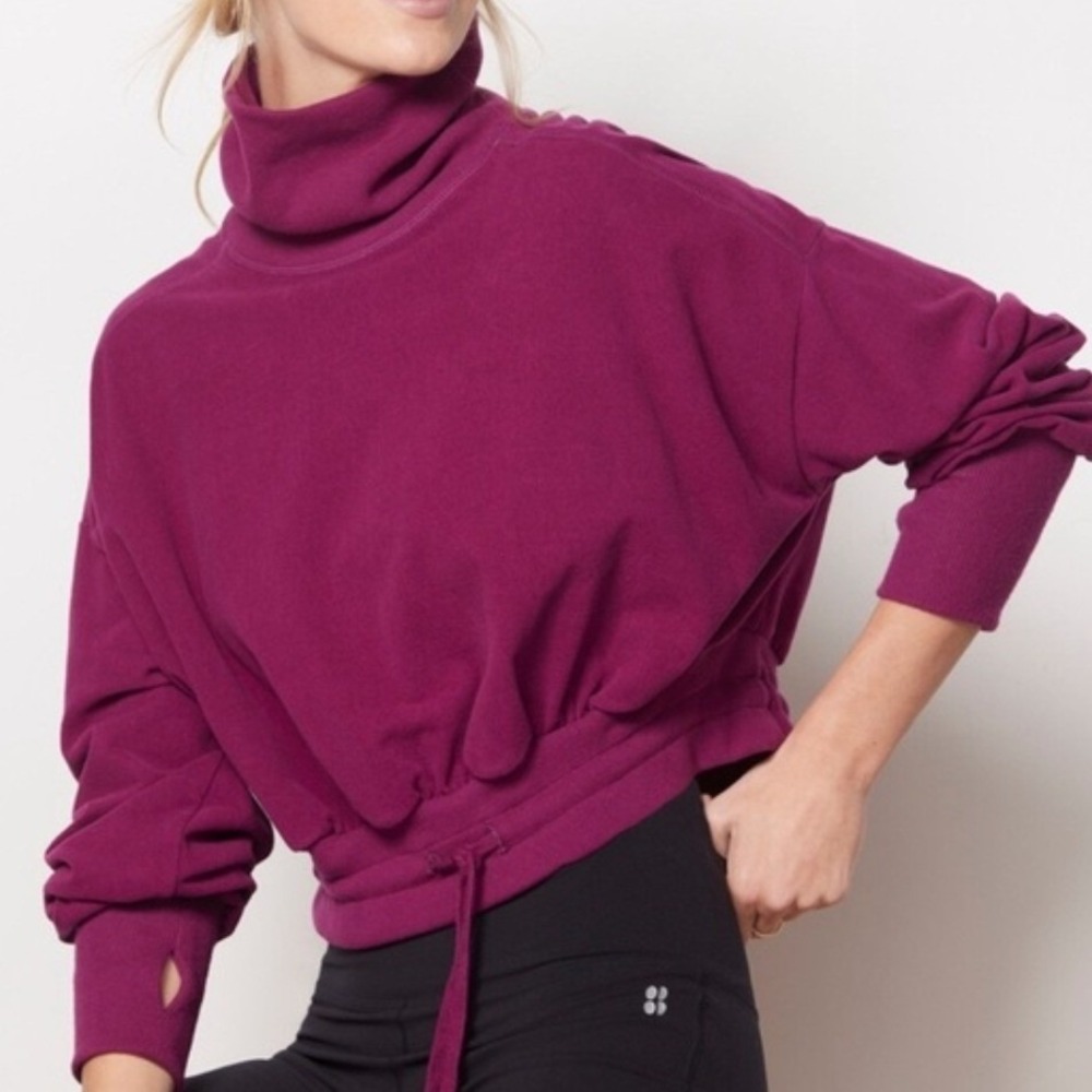 Sweaty Betty After Class Sweatshirt Dark‎ Pink Turtleneck Cropped Womens Size 4